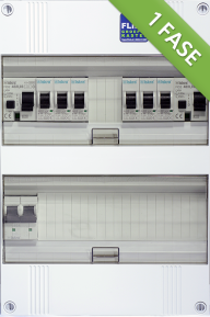 1 Fase groepenkast SuperFlink Hier vindt u de 1 Fase groepenkast van SuperFlink | Lichtgroep | Installatieautomaat | Aardlekschakelaar | Kookgroepen